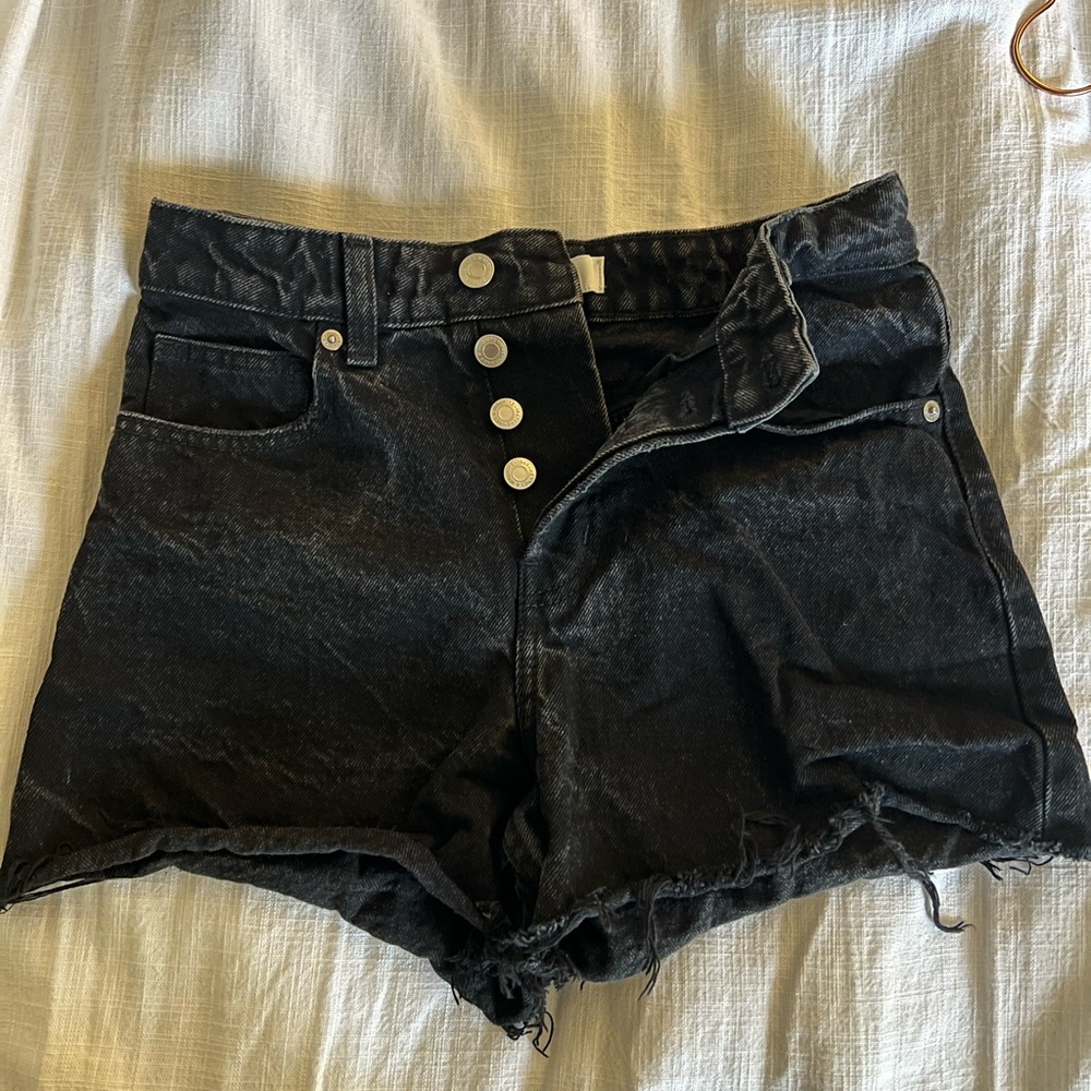 High Waist Black Denim Shorts